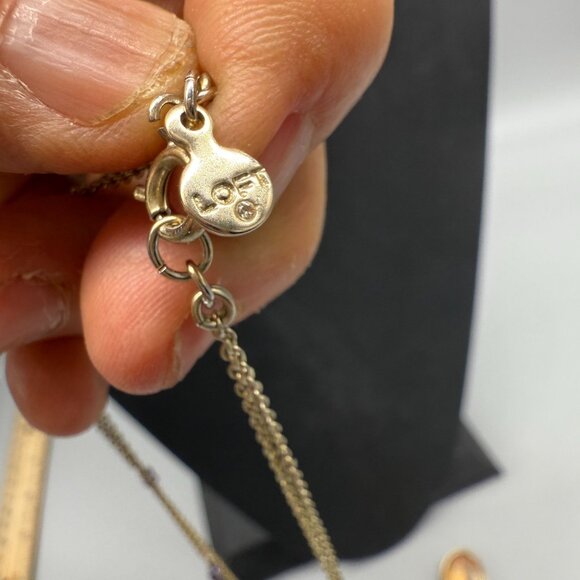 Loft Orange Crystal Pendant Double Strand Chain Necklace Layered Gold Tone - Picture 5 of 8